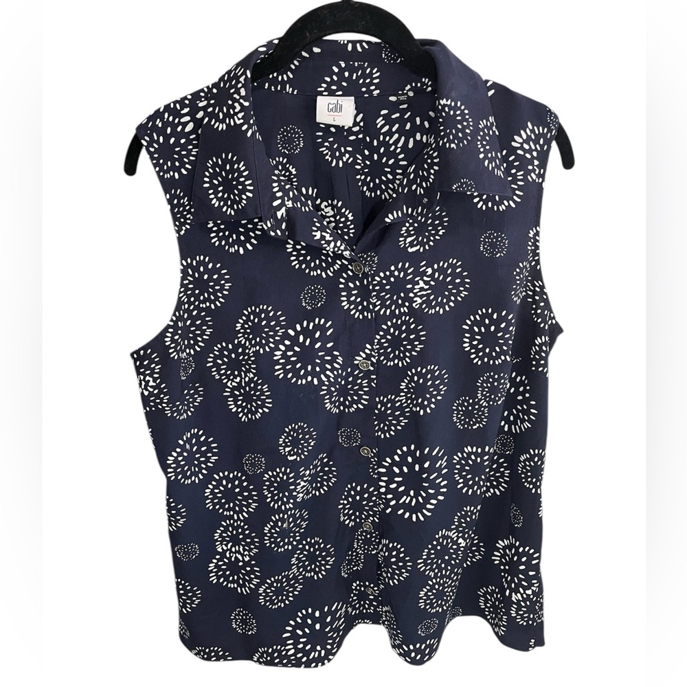 CAbi Dandelion Wish Blouse Sleeveless Navy Blue Size Large